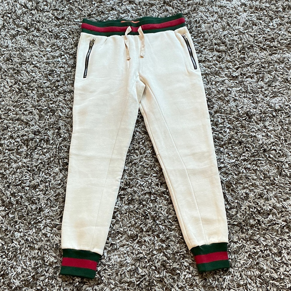 Ivory with Green Red Web Stripe Joggers